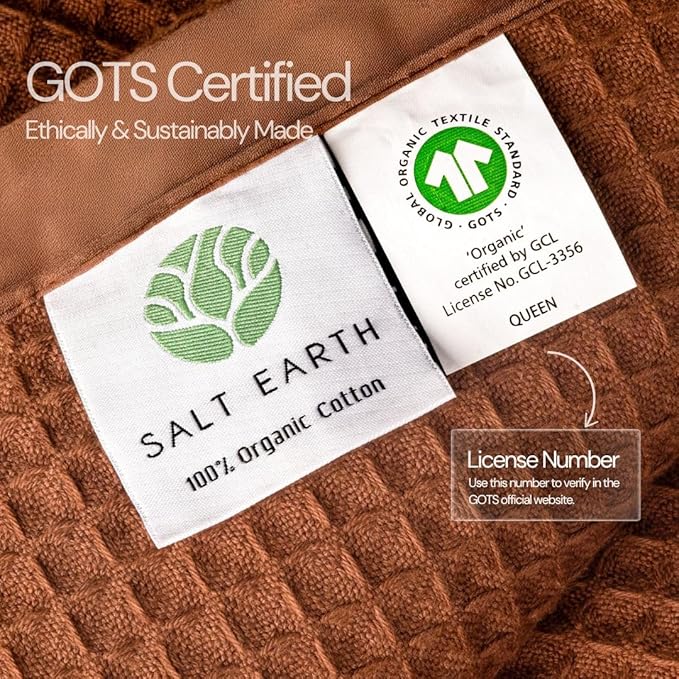 Salt Earth GOTS Certified 100% Organic Cotton Throw Blanket, 60" X 80" Blankets & Throws for Bed, Throw Blanket for Couch,Modern & Cozy Blanket, All Season Waffle Blanket, Soft Blanket (Potting Soil)