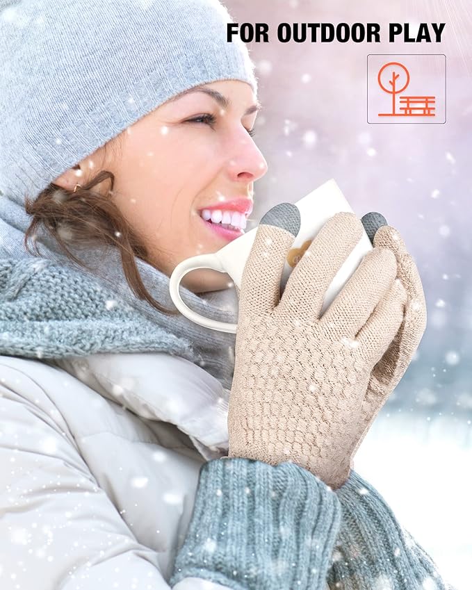 Geyoga 2 Pairs Women's Winter Touch Screen Gloves Soft Warm Fleece Lined Knit Elastic Cuff Winter Texting Gloves