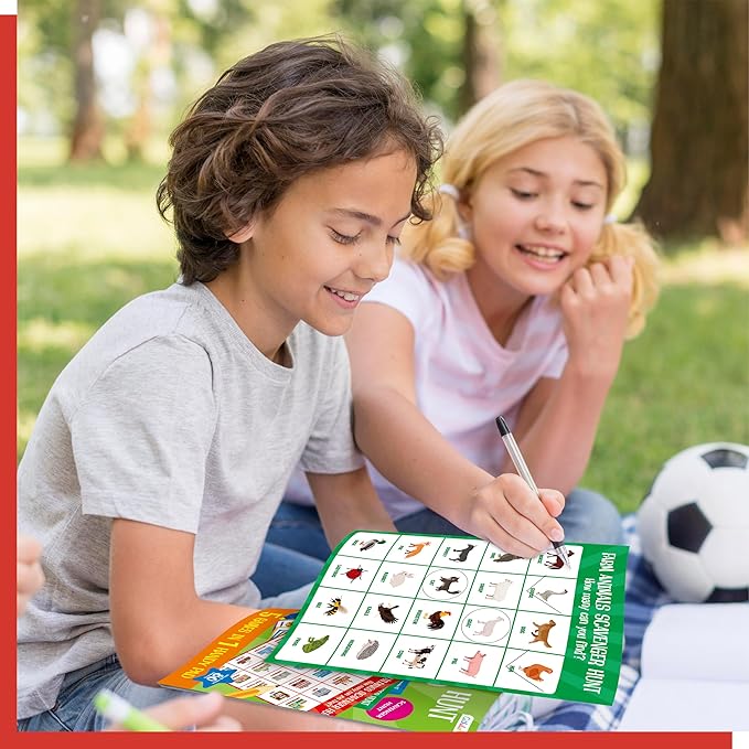 Road Trip Game Pad, 5 Games in 1 (Farm Animals, Car Colors, Buildings, Traffic Signs, Vehicles Scavenger Hunt Bingo), Pen Pencil Paper Game, Plane Trip/Car Travel/Getaway Activity Pad for Kid, Adult