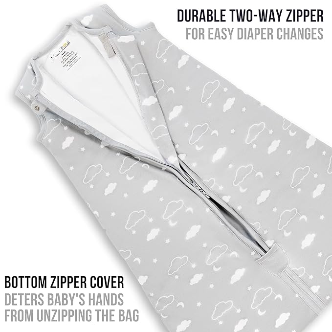 Baby Sleep Sack 1.0 TOG, Organic Cotton Baby Wearable Blanket with Two-Way Zipper, Swaddle Transition Baby Sleeping Bag, All-Season Sleep Sack for Newborn Infant Toddler Boy Girl, 2-Pack
