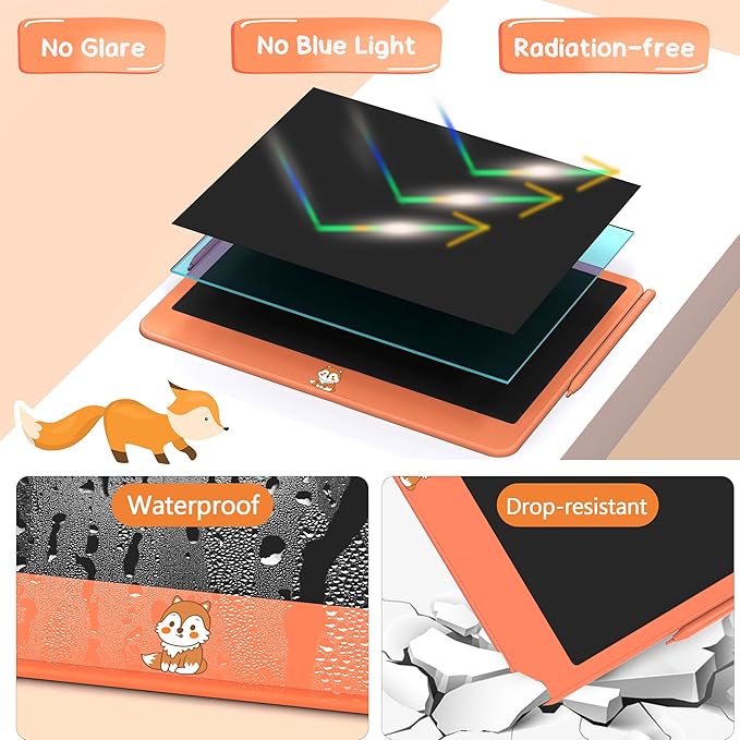LCD Writing Tablet for Kids 12 Inch, Kids Learning Toys Drawing Pad for Girls Boys, Erasable Doodle Board for Toddlers 3 4 5 6 7 8 Year Old Travel Essentials, Christmas Birthday for Kids - Orange