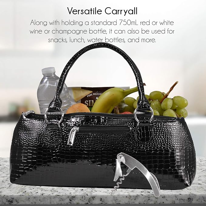 Wine Clutch Bag (Thermal Insulated) Trendy Women’s Carry Tote | Holds Red & White 750mL Bottles | Trendy Fashion | Incl. Portable Waiter-Style Corkscrew