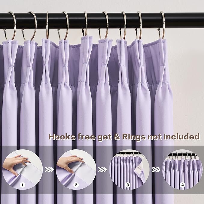 Pinch Pleated Lavender Blackout Curtains Short 2 Panels Set 45 Inch Length for Small Windows, Sound & Light Reducing Room Darkening Drape for Bathroom Bedroom(Lavender, 2 Pieces, W40 x L45)