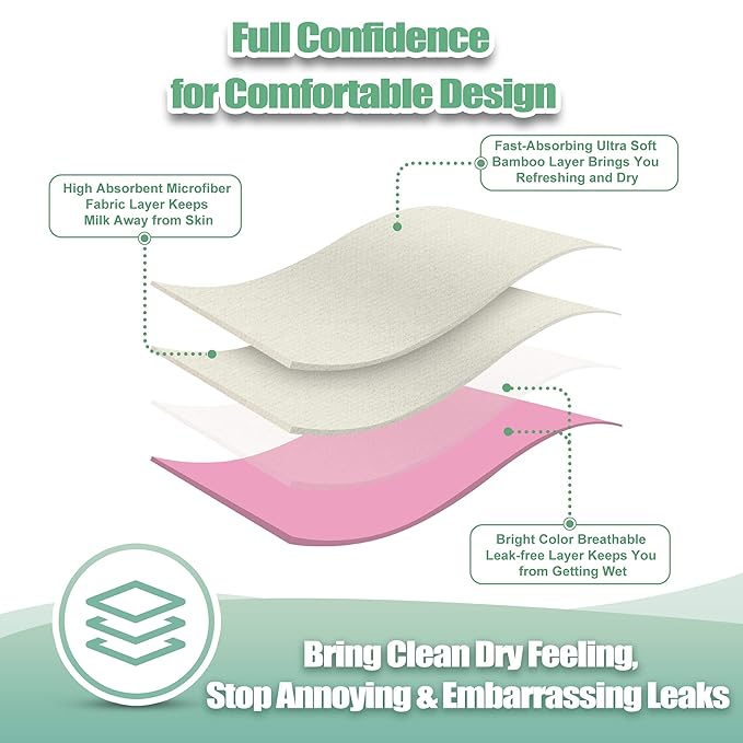 Nursing Breast Pads (14 Pack) + Laundry Bag & Travel Storage Bag, 4.7 inch Option - Washable & Reusable Breastfeeding Nursing Pads (Gentle, Large, Daytime Use)