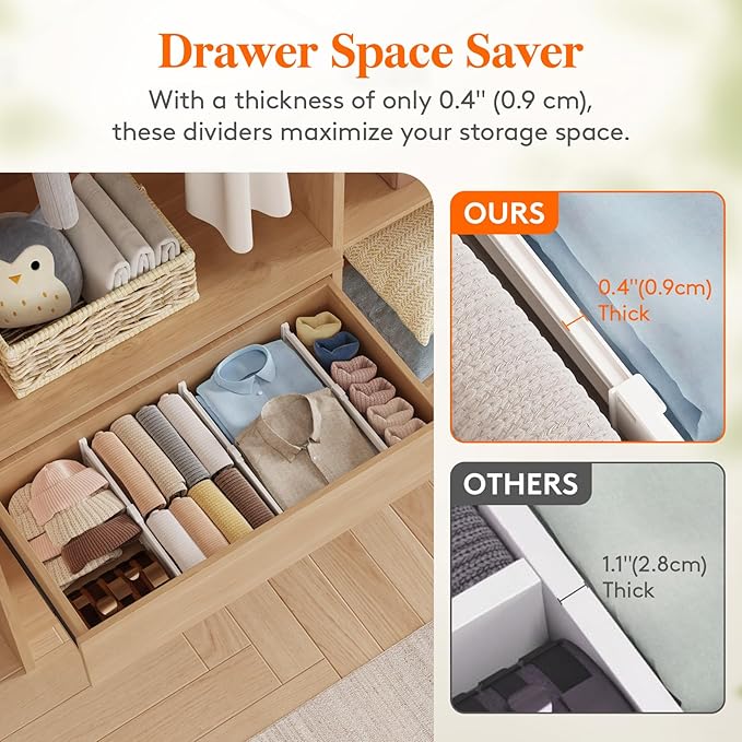 Lifewit 16 Pack Drawer Dividers 4" High, 10.5-16.5" Dresser Drawer Divider, Adjustable Drawer Organizers for Clothes, Plastic Drawers Separators for Dresser, Bedroom, Bathroom, Kitchen, Office