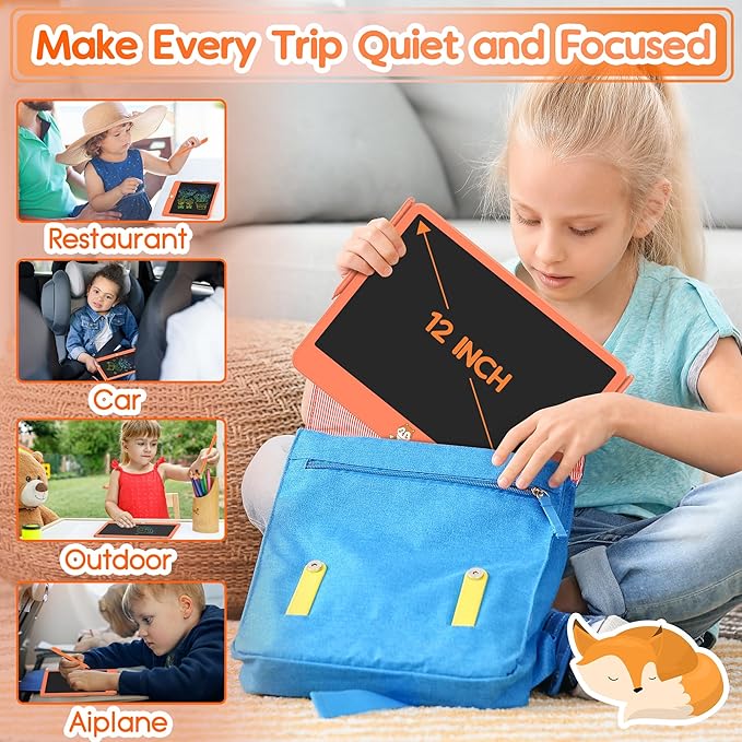 LCD Writing Tablet for Kids 12 Inch, Kids Learning Toys Drawing Pad for Girls Boys, Erasable Doodle Board for Toddlers 3 4 5 6 7 8 Year Old Travel Essentials, Christmas Birthday for Kids - Orange