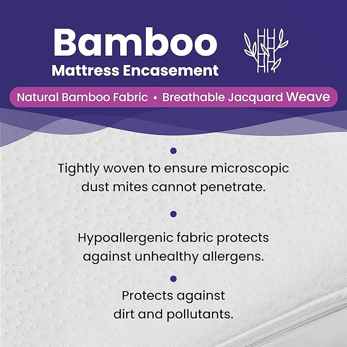 Twin XL Size Waterproof Viscose Made from Bamboo Mattress Encasement by Slumberfy - Premium Skin-Safe Mattress Protector with 360° EZ Zipper Bug, Zippered Encasement (39x80 in)