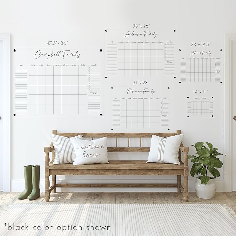 Personalized Clear Acrylic Calendar for Wall, Calendar Whiteboard for Wall, Dry Erase Wall Calendar, Wall Calendar Organizer System for Home (Cursive, Black, 38"W x 26"H)