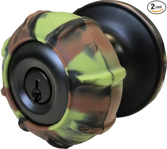 Enjoy Cover - 2 Pack Silicone Door knob Grips Maximum Grip Nonslip Arthritis & Senior Living Aids Grippy Easy Open Fits All Door Knob Universal Size Decorative (Camo Green)