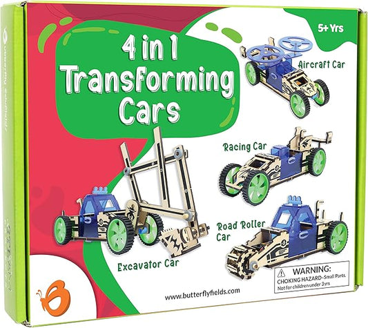 ButterflyEdufields 4in1 STEM Building Car Kits for Kids - DIY 3D Wooden Puzzle Toys, Educational STEM Gifts for Ages 6 to 12
