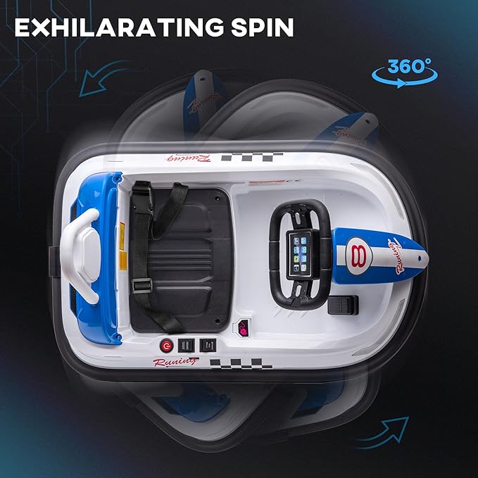 Aosom Toddler Bumper Car, 360° Rotation 6V Kids Electric Ride on Bumper Car with EVA Bumper Edges, Twins Motor, Songs, Horn, LED Lights, Safety Belt for 18-48 Months, White