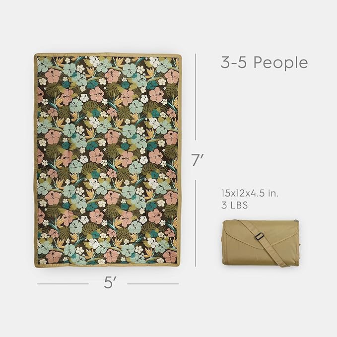 Little Unicorn 5'x7' Outdoor Family Picnic & Beach Blanket | Durable & Water-Resistant Fabric | Compact Fold & Easily Wipes Clean | Zipper Pocket (Hibiscus)