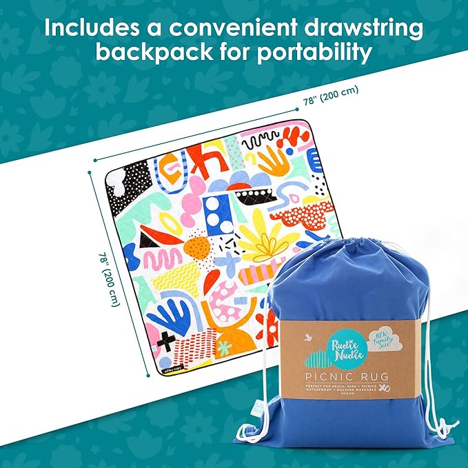 Jumbo Picnic Rug, Large Picnic Mat, 6'7" x 6'7", Outdoor Waterproof Picnic Blanket Beach Mat, Foldable & Waterproof, Picnic Blankets Ideal for Beach & Park, Outdoor Blanket, Pop Pip Pow