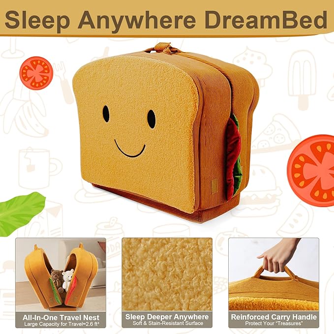 Toddler Travel Bed Sandwich Style - Portable Toddlers Floor Beds, Foldable Soft Foam Travel Crib for Baby and Kid, Washable Cover Toddler Cot with Safety Rail for Travel, Home Sleep & Play