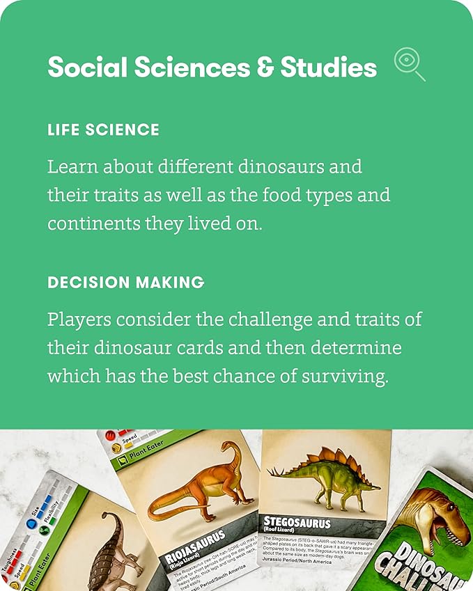 SimplyFun Dinosaur Challenge - Learn About Dinosaurs and Situational Analysis - Engaging and Educational Kids Card Game - 2 to 4 Players - Ages 7 & Up