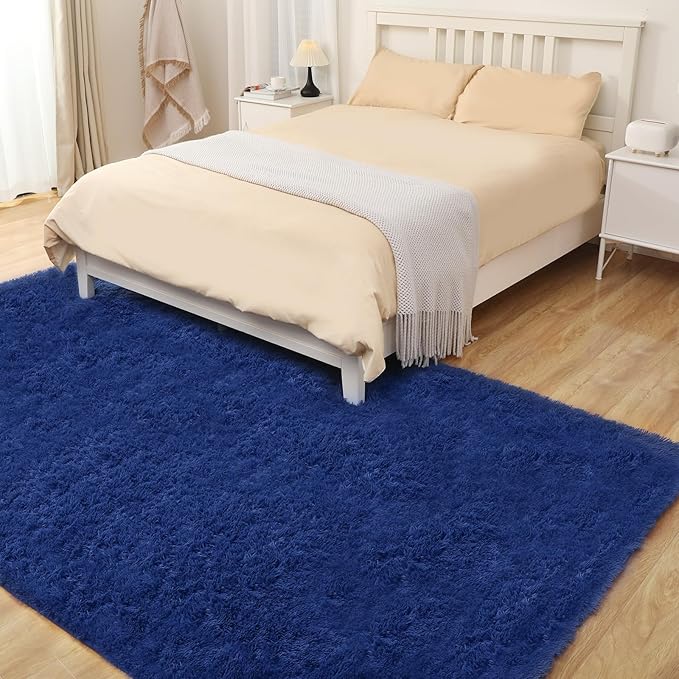 Soft 6x9 Blue Rug, Fluffy Area Rugs for Living Room, Plush Navy Area Rugs for Bedroom, Non-Slip Indoor Carpet for Nursery, Study Room, Kids Room, Room Decor