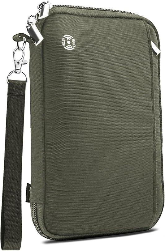 WALNEW Passport Holder for Travel Family, RFID-Blocking Travel Wallet Holder for 6 Passports, Water Resistant Bag Document Organizer for Cards, Cash, Boarding Passes, Tickets (Gray)
