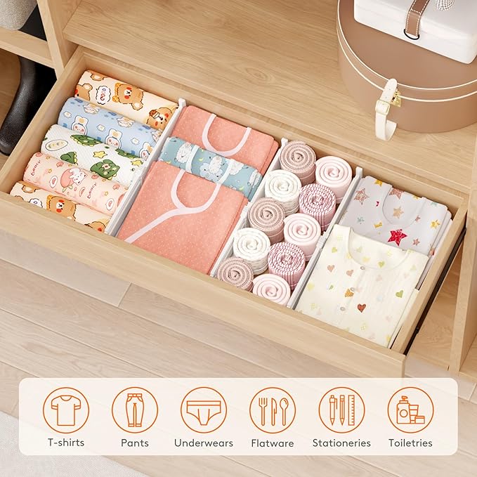 Lifewit 16 Pack Drawer Dividers 4" High, 10.5-16.5" Dresser Drawer Divider, Adjustable Drawer Organizers for Clothes, Plastic Drawers Separators for Dresser, Bedroom, Bathroom, Kitchen, Office