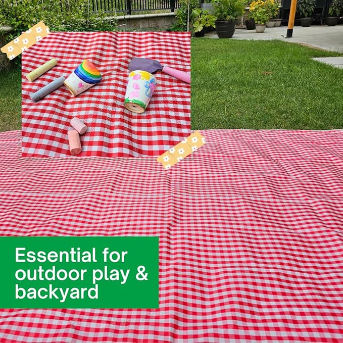 Cute Gingham Picnic Blanket, Waterproof Foldable, in Large 80x60in and Extra Large 80x80in, Portable Compact Beach Blanket, Oversized XL Outdoor Mat (Red, X-Large)