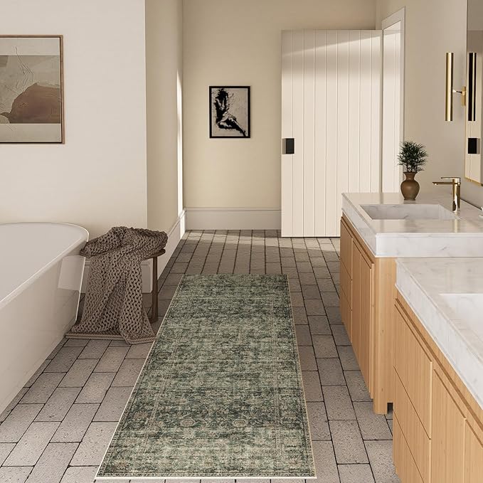 Washable Kitchen Rug Runners for Hallways: 2'x10' Entryway Rug with Non Slip Backing Low Pile Soft Indoor Long Floor Carpet Runners for Hallways Kitchen Laundry Room Bathroom Bedroom