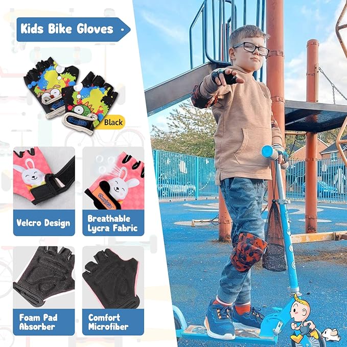 Soft-Style Kids Knee and Elbow Pads with Bike Gloves, Flexible Impact-Resistant Gear for Ages 2-11, Designed for Balance Bikes, Roller-Skating, and Skateboarding