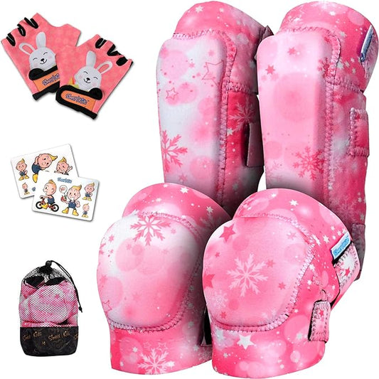 Soft-Style Kids Knee and Elbow Pads with Bike Gloves, Flexible Impact-Resistant Gear for Ages 2-11, Designed for Balance Bikes, Roller-Skating, and Skateboarding