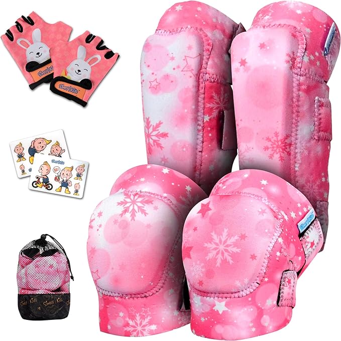Soft-Style Kids Knee and Elbow Pads with Bike Gloves, Flexible Impact-Resistant Gear for Ages 2-11, Designed for Balance Bikes, Roller-Skating, and Skateboarding