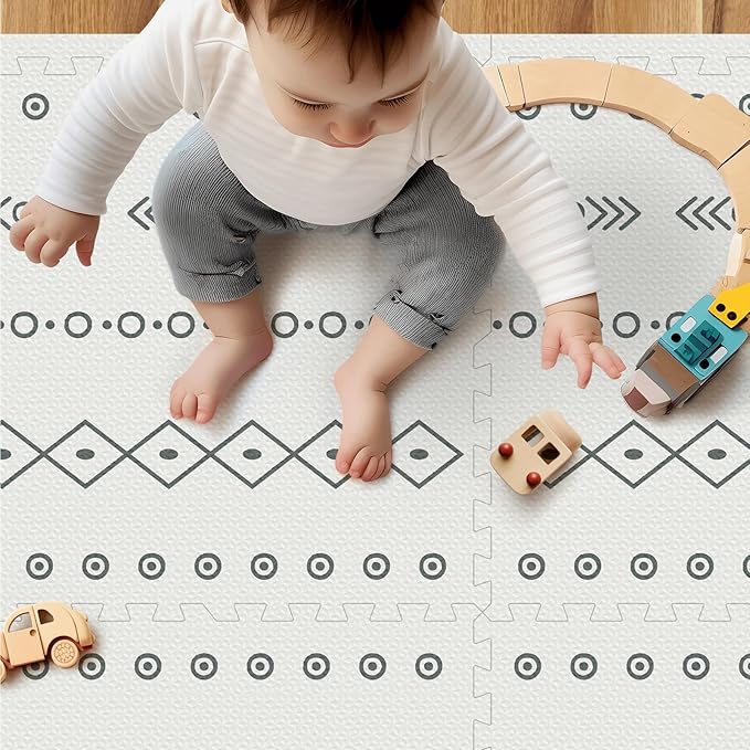 Baby Foam Play Mat, PIGLOG 72x48 Baby Crawling Mat, Floor Mats for Kids for Infants with Interlocking Tiles, Toddler Playmats for Indoor and Outdoor, Easy to Clean Playroom Mats, (Symbol+Bohemia)