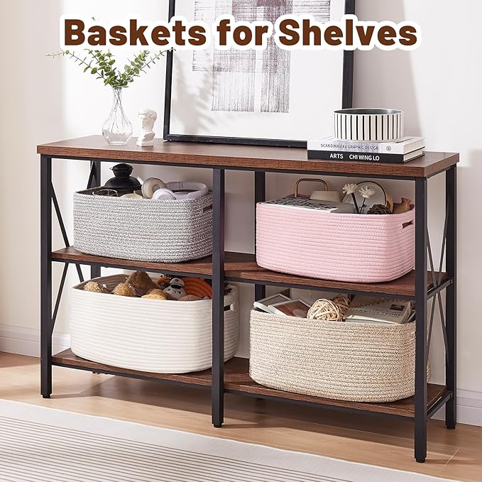 OIAHOMY Storage Basket for Shelves, Closet Cube Storage Bins Baskets for Clothes Blanket Towels, Baby Nursery, Toy Baskets Box, Woven Rope Basket, 17.72*12.99*7.87 IN, 2 Packs Mixed Pink