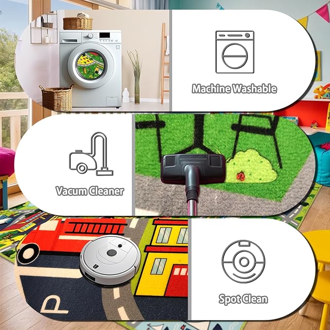 Car Rug Play Mat - Car Train Rugs Playroom Mat, Kids Rugs for Bedroom Road Rug with City Map Design Kid Room Decor, 59x31.49 lnches