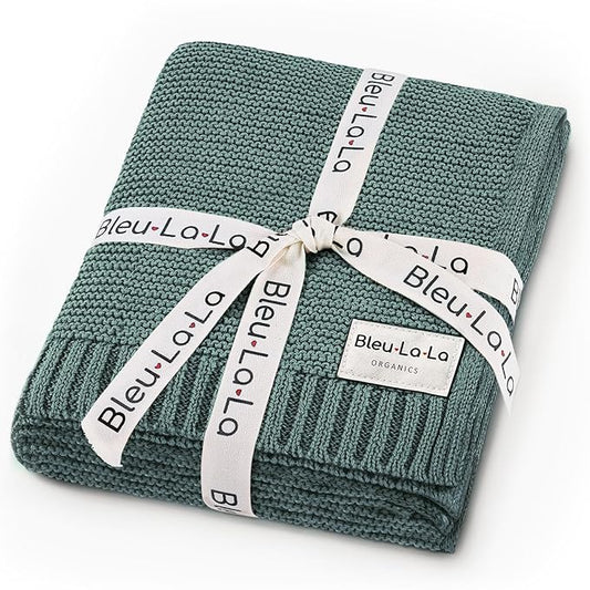 Heritage Knit 100% Organic Cotton Baby Swaddle Blanket for Boys and Girls - Soft Warm Cozy Unisex Receiving Cuddle Crib Blanket for Newborns, Infants & Toddlers (Hunter Green, 0-2 Years)
