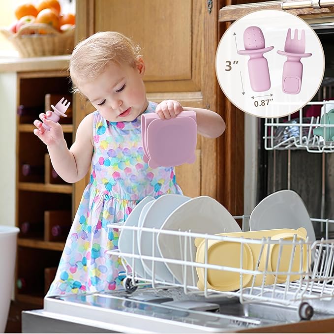 Silicone Foldable Novelty Dinner Plates,Suction Plates for Baby Travel Essential with Forks and Spoons,Microwave & Dishwasher Safe,Green