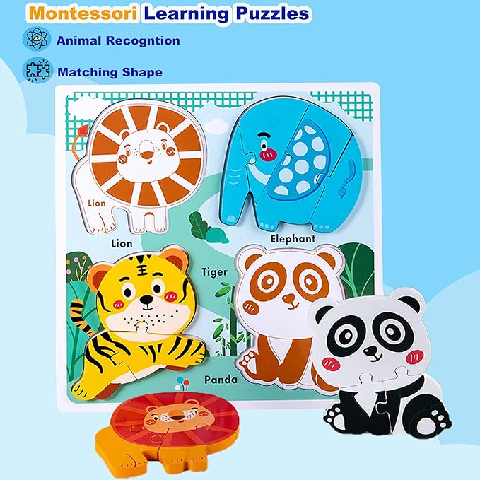 Wooden Toddler Puzzles Age 2-3,Montessori Toys for 2 3 Years Old Boys Girls, Jungle Puzzles for Toddlers 2-4, Toddler Toys Educational Learning Gifts for 2-3