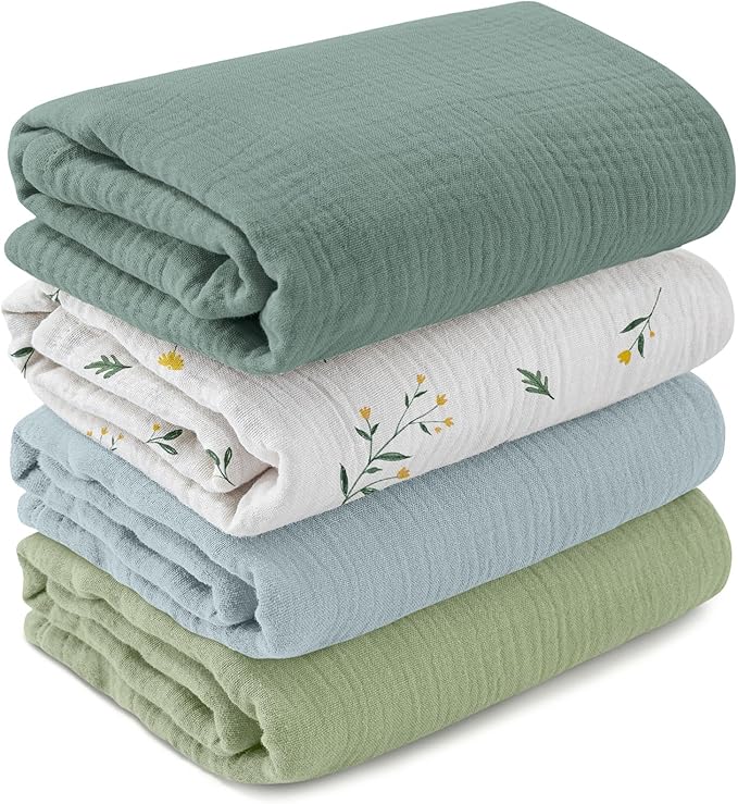 GLLQUEN BABY Muslin Swaddle Blankets for Girls Boy, 4-Pack Baby Blankets for Girl Boy, Newborn Receiving Blanket, Baby Swaddle Blanket Unisex, Baby Essentials, Registry & Gift, 40 x 38 inches