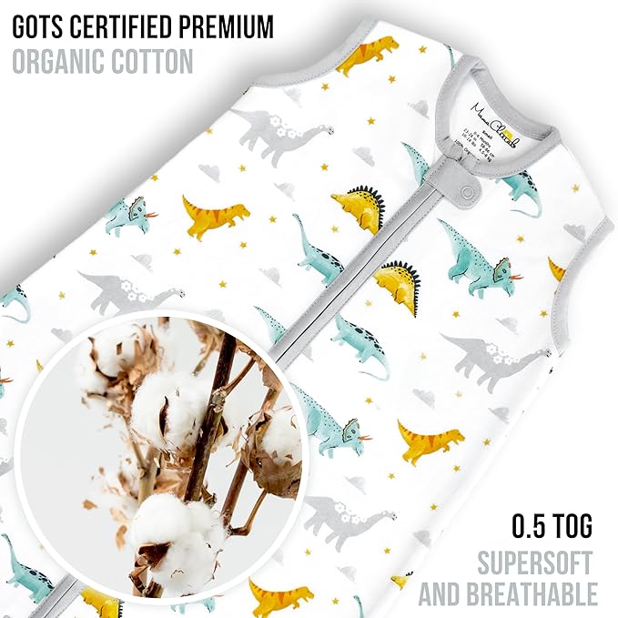 Mama Cheetah Baby Sleep Sack 0.5 TOG, Organic Cotton Baby Wearable Blanket with Two-Way Zipper, Swaddle Transition Baby Sleeping Bag for Newborn Infant Toddler Boy Girl, 6-12 Months