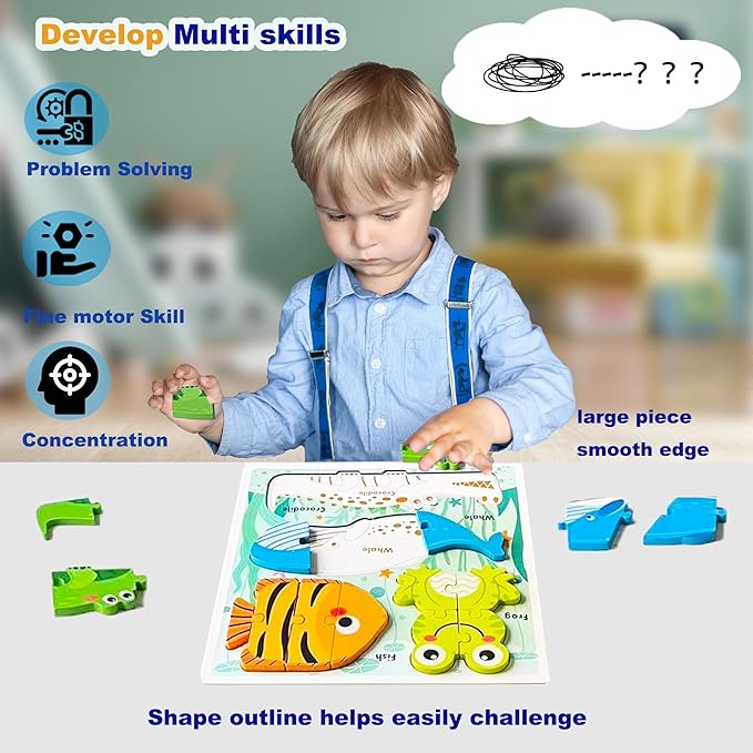 Wooden Toddler Puzzles Ages 1-3,Montessori Jigsaw Puzzle for Toddlers 1-3,Learning Toys for Kids 2-4 Years Old, Educational Gifts for Boys Girls 2-3