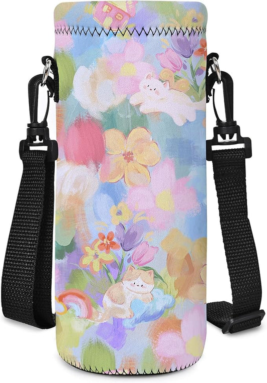 AUPET Water Bottle Sling Bag Carrier Crossbody Sleeve,Insulated Neoprene Bottle Case Holder Pouch Cover 500ML/17oz with Shoulder Strap for Walking Women Men