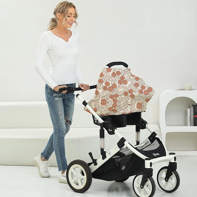 Breathable Car Seat Cover for Babies – Multi-Purpose Soft Rayon Nursing Cover for Breastfeeding, High Stretchy Infant Carseat Canopy, Stroller Cover (Smooth Rayon, Warm Floral)