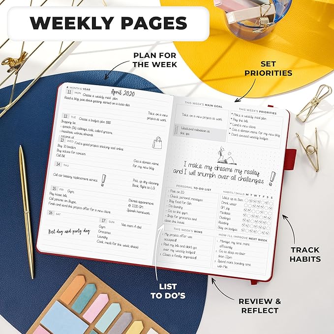 Clever Fox Planner Premium Edition – Undated Luxurious Weekly & Monthly Planner to Increase Productivity and Hit Your Goals – Organizer – Start Anytime, A5, Lasts 1 Year, Red (Weekly)