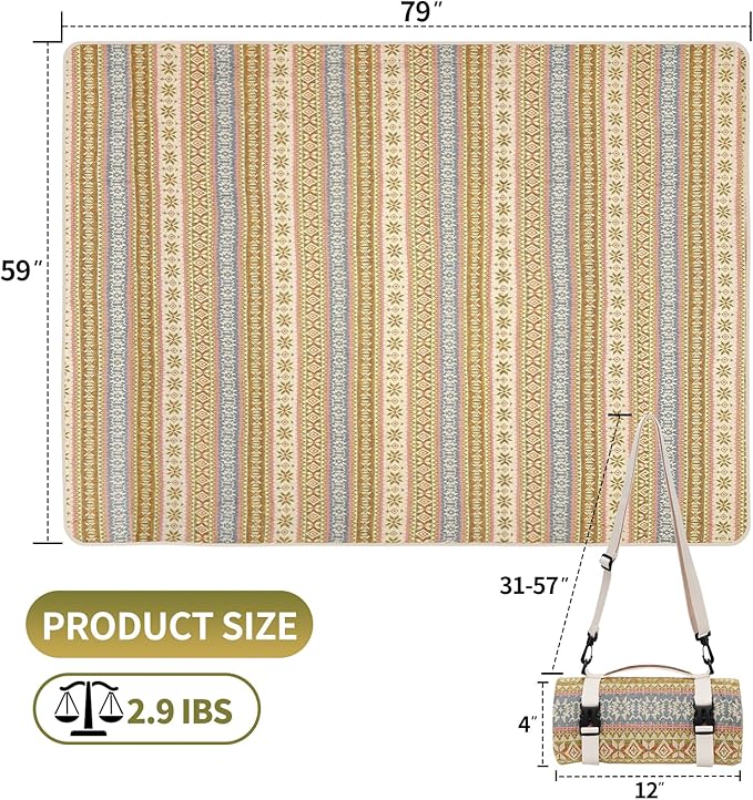 Picnic Blankets Outdoor Extra Large-Waterproof Picnic Blanket with Shoulder Carry Strap | Machine Washable Picnic Mat with Sandproof Backing for Park , Grass, Camping, Hiking, Concerts (Yellow)