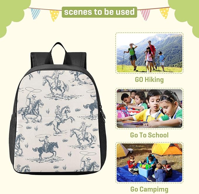 Western Cowboy Toddler Backpack Waterproof Mini Backpack Boys/Girls Cute Kindergarten Pre School Bags 13 Inch