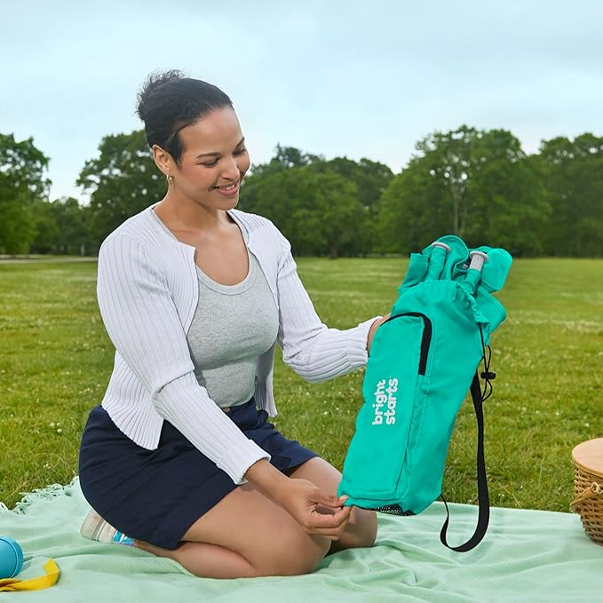Bright Starts Pop 'N Sit Portable Booster, Indoor/Outdoor Use, Floor Seat with Feeding Tray, Teal, 6 Mos - 3 Yrs