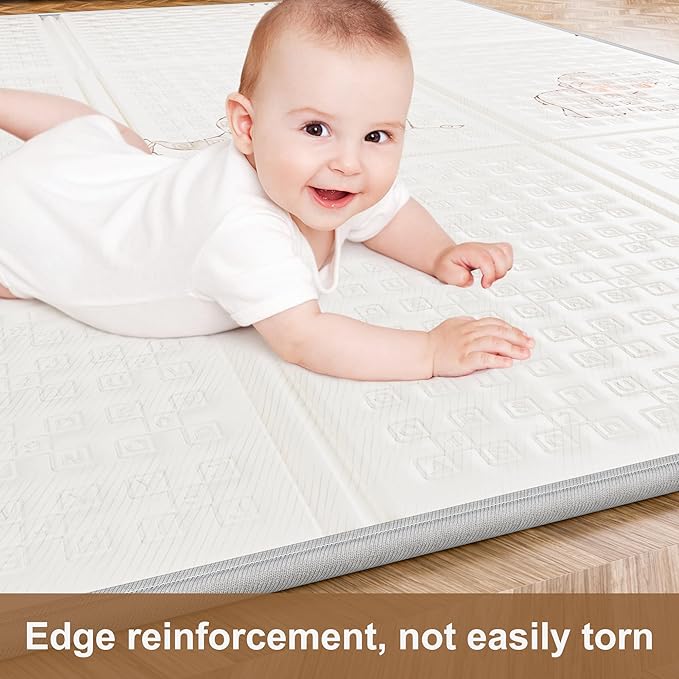 Baby Play Mat, 59x59 Inch Foldable Play Mats for Babies and Toddlers, Waterproof & Anti-Slip Reversible Portable Baby Floor Crawling Mat Foam Playmat for Tummy Time
