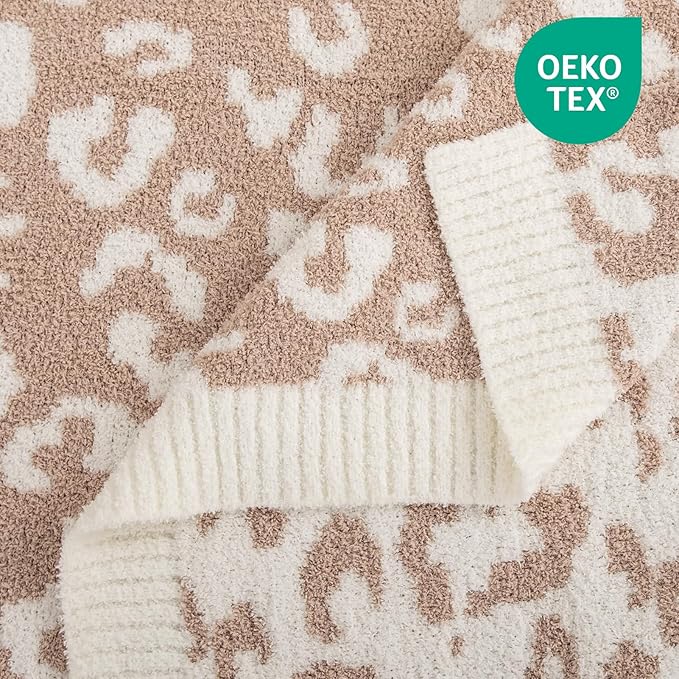 NEXHOME PRO Leopard Soft Blanket, Fuzzy Throw Blanket for Couch Bed Sofa Picnic, Knit Blankets for Women Gifts Beige 50 x 60 inches