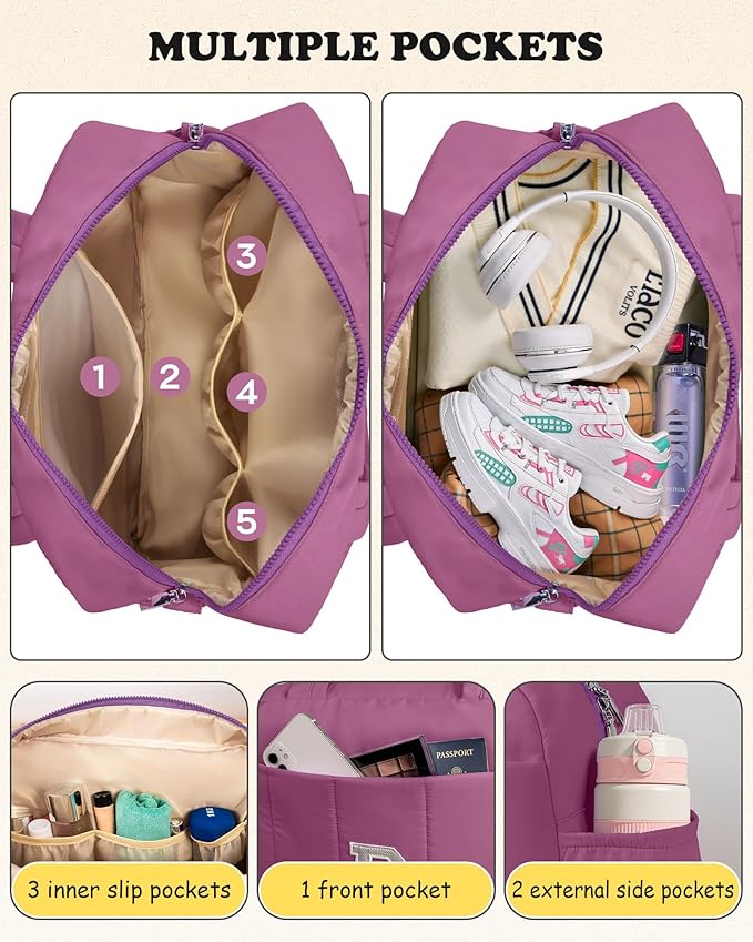 Duffle Bag with Initial, Spend The Night Bags for Women，Overnight Bag with Wet Pocket，Gifts for Friends-Lightweight Travel Bags Personalized Gym Tote with Makeup Pouch