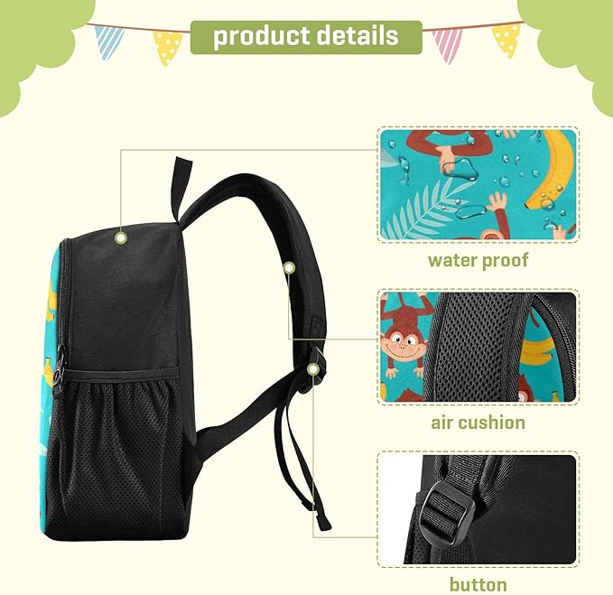 Toddler Backpack Monkey Banana Waterproof Mini Backpack Boys/Girls Cute Small Backpack Kindergarten Pre School Bags 11 Inch