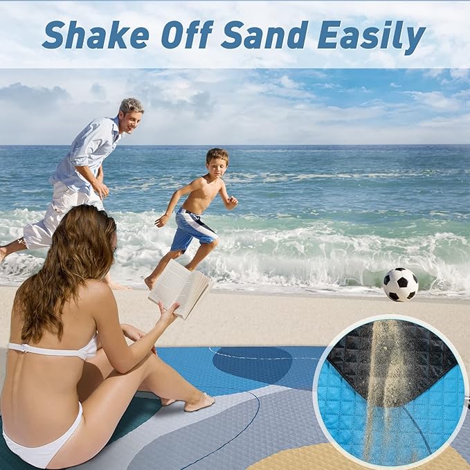PY SUPER MODE Picnic Blankets Extra Large, Waterproof Foldable Outdoor Beach Blanket Oversized 83x79” Sandproof, 3-Layer Picnic Mat for Camping, Hiking, Travel, Park, Concerts(Abstract Blue)