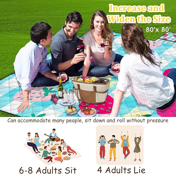 Extra Large Picnic Blanket Waterproof,80"x 80"Foldable Machine Washable Beach Blankets,Outdoor Blanket for 6-8 Adults,Picnic Mat Suitable for Indoor Crawling,Park Beach,Camping,Hiking,Travel (Blue）