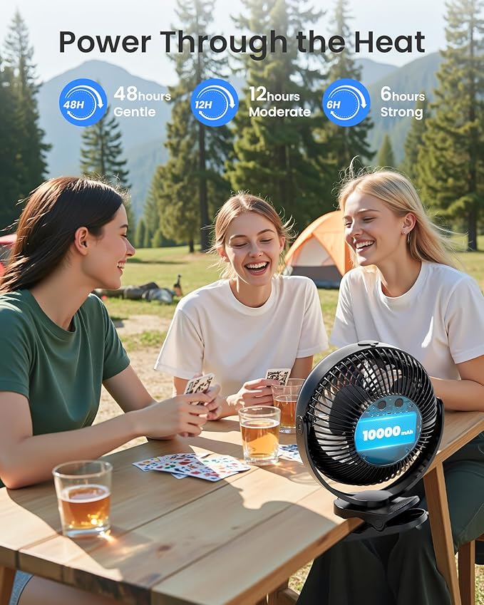 Koonie 10000mAh Battery Operated Misting Fan with Clip, Portable 8'' Mist Fan for Desk with Max. 48 Hours Runtime, 3Speeds, 2 Spray Modes, 200ML Tank for Golf Cart Home Office Travel Camping Stroller