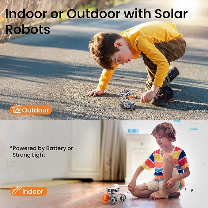 Sillbird Solar Robot Building Kit STEM Gift for Boys Aged 8-13, 15-in-1 DIY Science Educational Robotic Toy for Kids Teens Birthday, Powered by The Sun or Battery with 212 Pieces